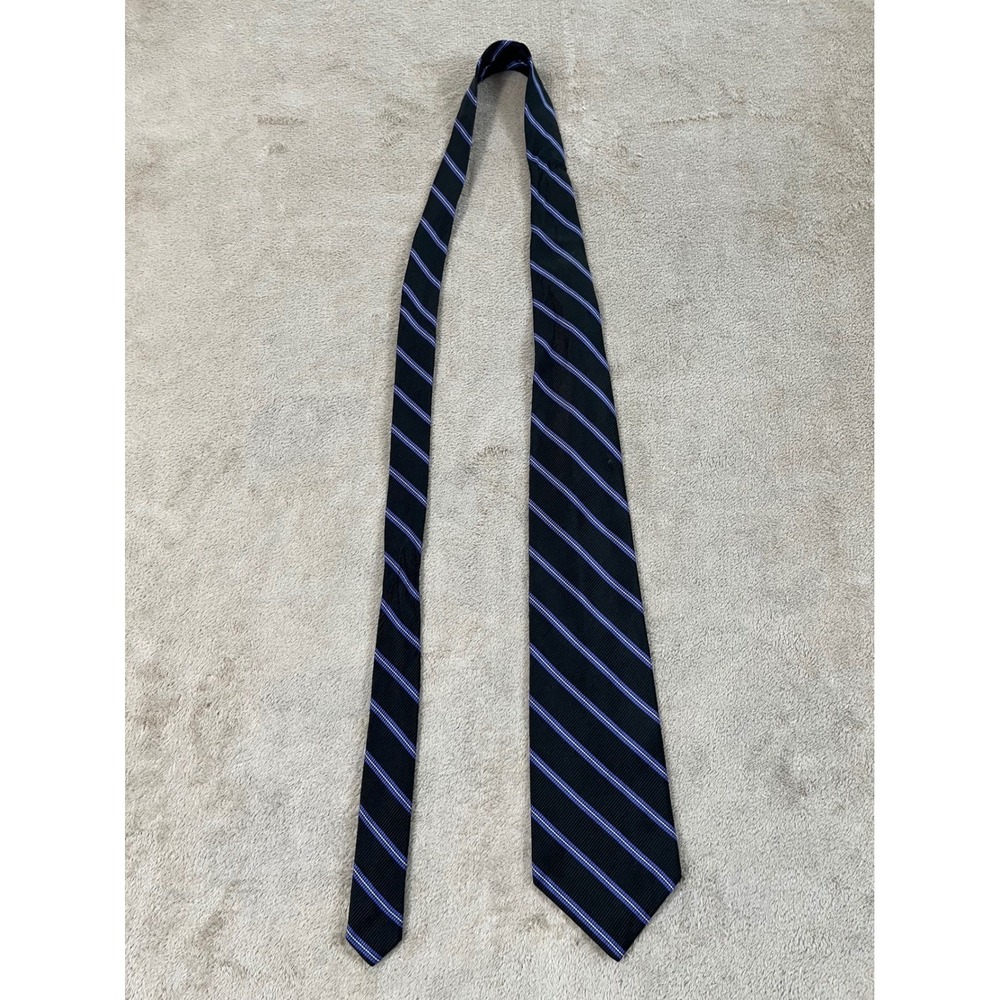 Lauren Ralph Lauren Silk Cotton Tie Black Purple Striped Made in USA GOOD
